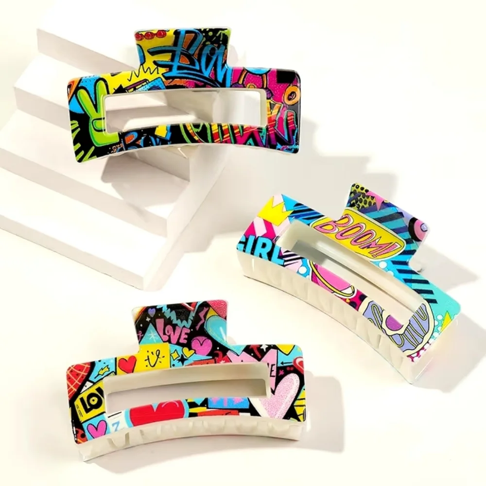 Paint Graffiti Claw Hair Clips 6 Piece Set - Picture 4 of 5